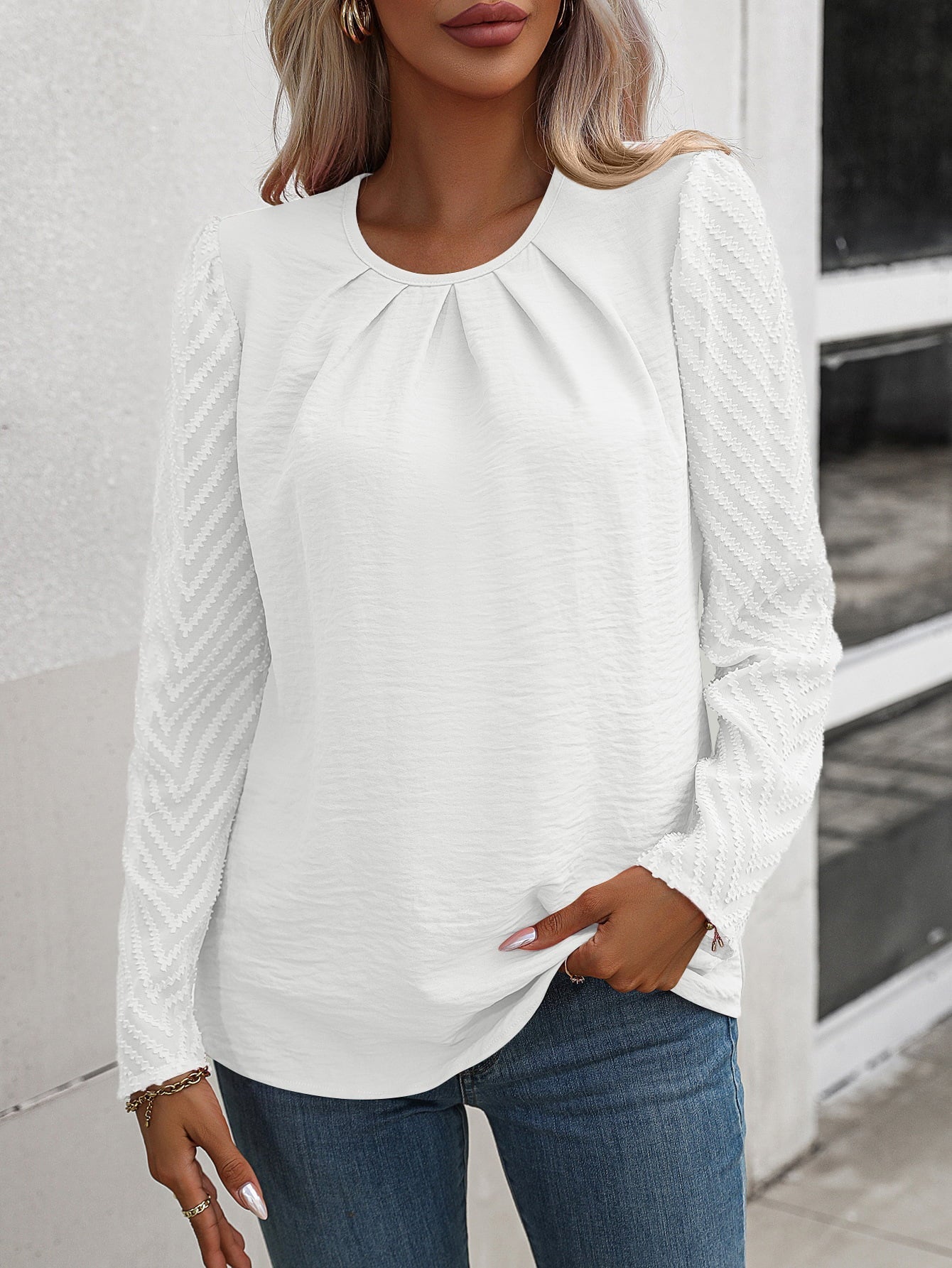 Andrea® | Elegant Long Flared Sleeve Blouse With A Round Puff Neckline