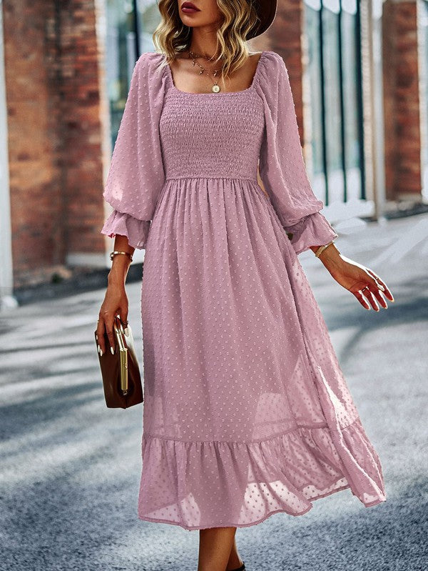 Chloe® | Smocked long sleeve polka dot dress