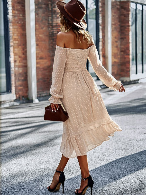 Chloe® | Smocked long sleeve polka dot dress