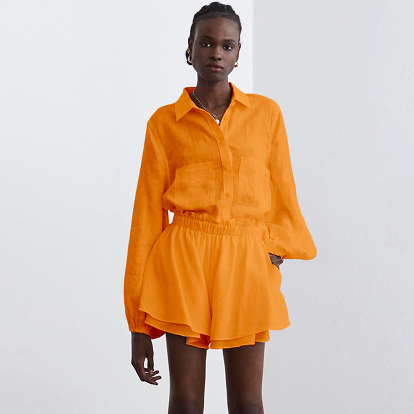 Adelina® | Cotton shirt and shorts set