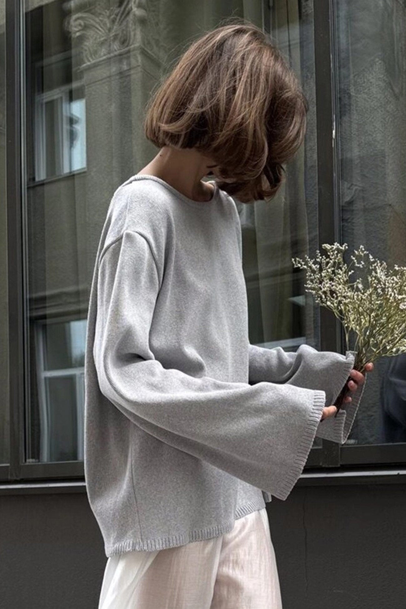 Elena® | Crew Neck Backless Cotton Sweater