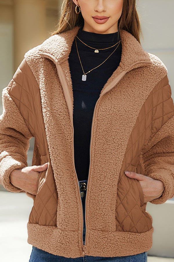 Blanca® | Fashion long sleeve cardigan zipper plush patchwork women's jacket