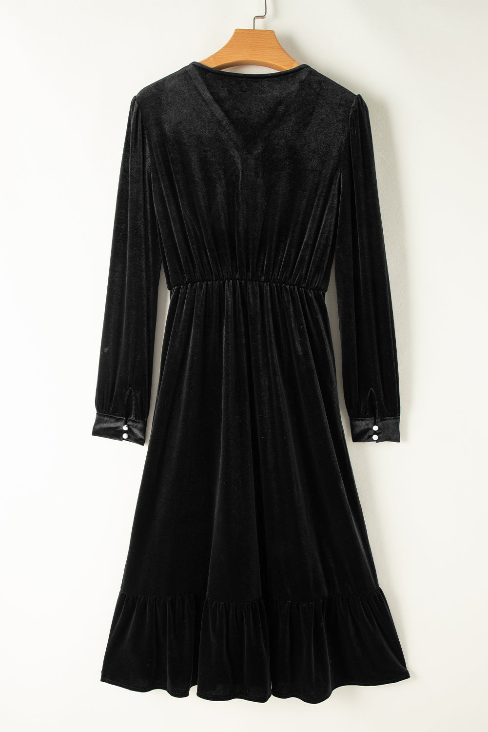 Amanda® | Long sleeve dress with ruffle hem and slit and V-neck