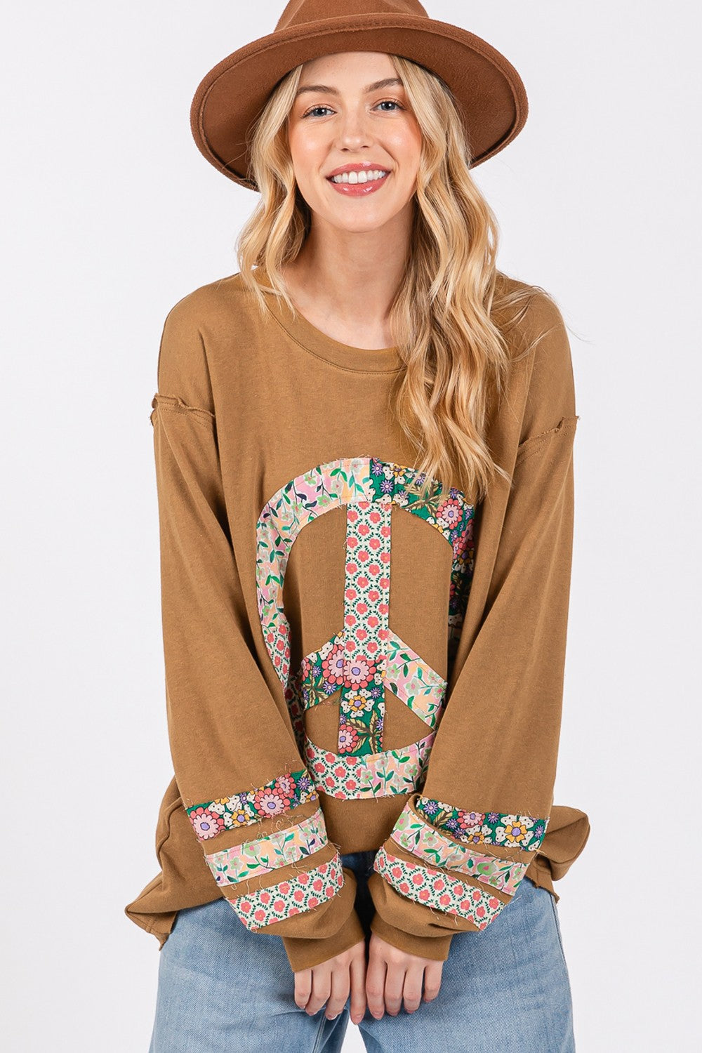 Cristina® | SAGE + FIG long-sleeved shirt with peace appliqué patch