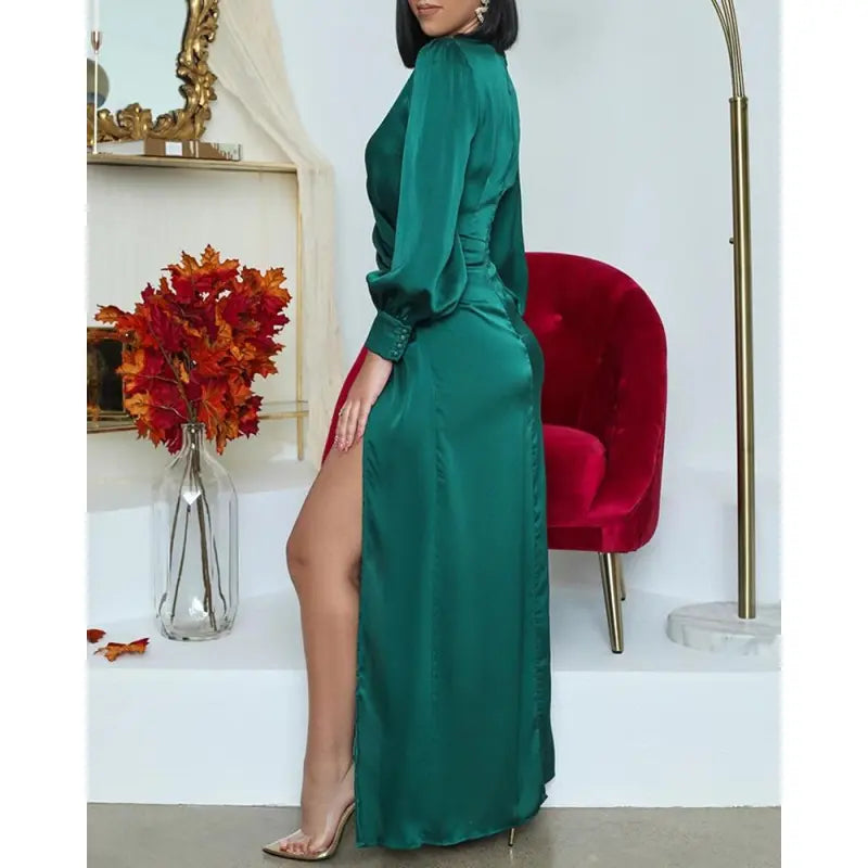 Alejandra® | Dark Green Satin Midi Dress