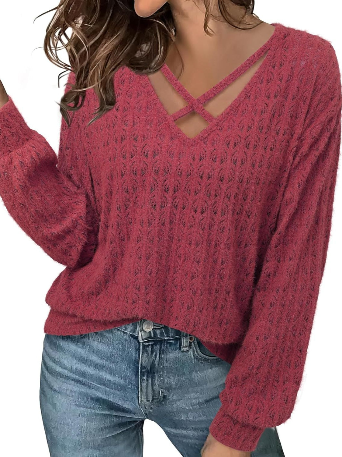 Aurora® | Long sleeve top with crisscross necklines