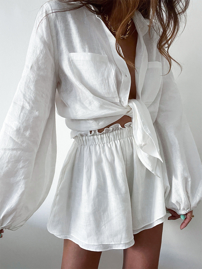 Adelina® | Cotton shirt and shorts set