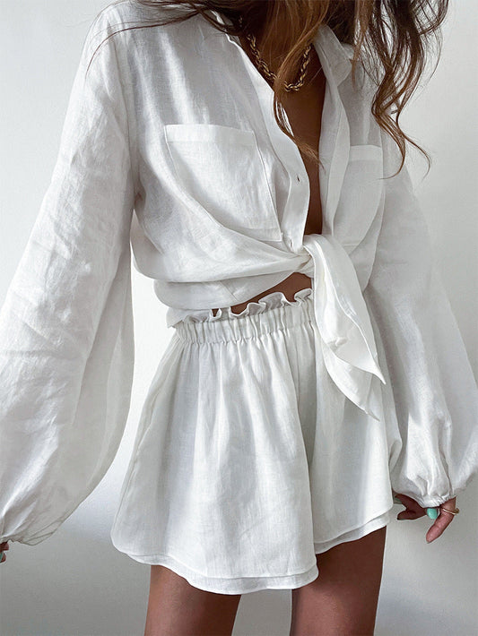 Adelina® | Cotton shirt and shorts set
