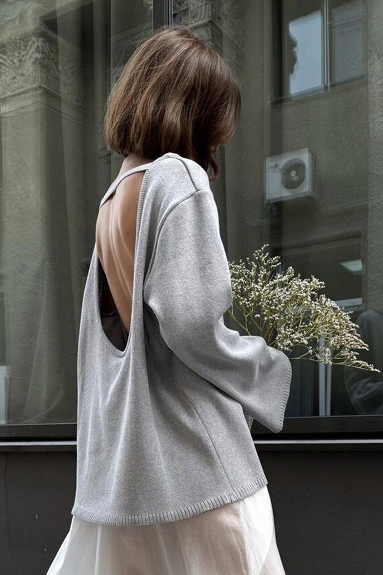 Elena® | Crew Neck Backless Cotton Sweater