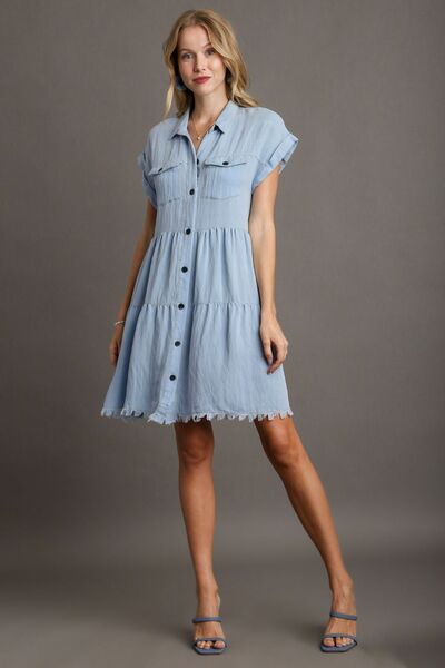 Aaliyah® | Shirt dress with frayed hem and button placket