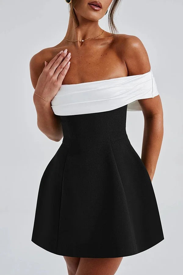 Eliza® | Sexy contrasting off-the-shoulder bow mini dress