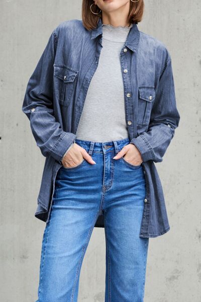 Carla® | Long sleeve denim top with pockets and collar
