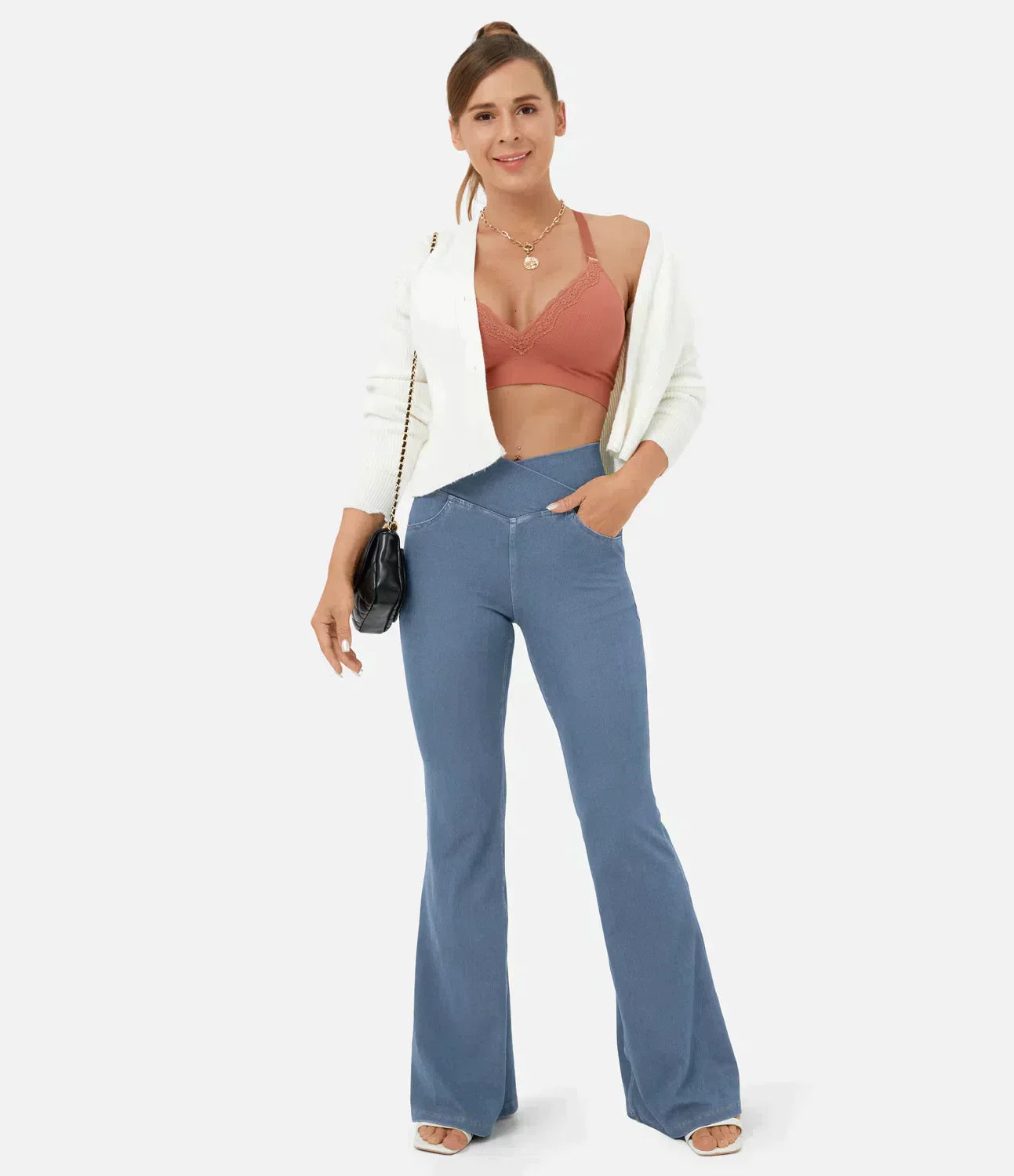 Aurora® | Women'S High-Waisted Retro Flare Pants With Crossover Waistband