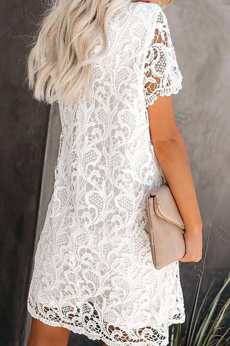 Dolores® | Short white lace dress with short sleeves