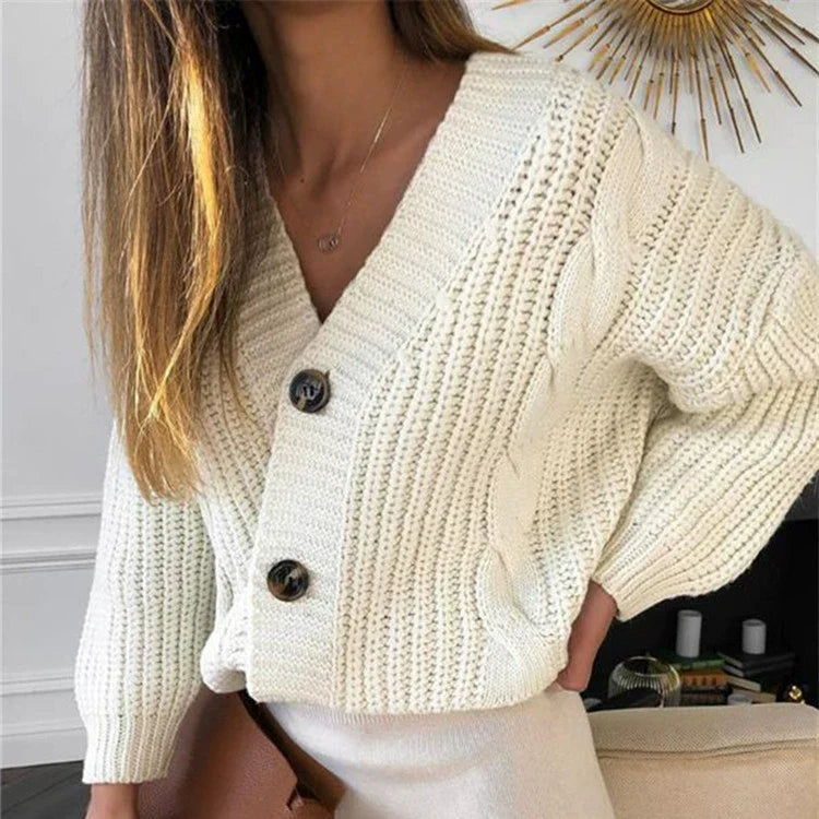 Women’s Sweater Cardigan – Oversized Fit – Wool Knit – Cable Stitch – Button Front
