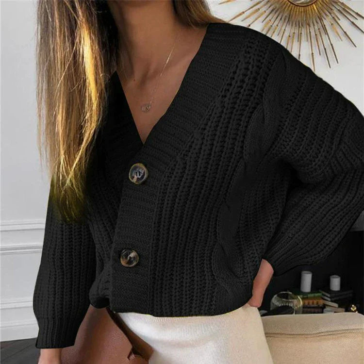 Women’s Sweater Cardigan – Oversized Fit – Wool Knit – Cable Stitch – Button Front
