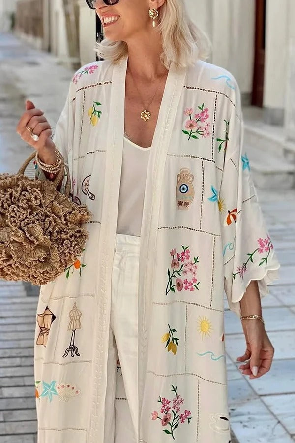Bárbara® | Sunday Stroll Unique Plaid Print Long Sleeve Midi Cover Up