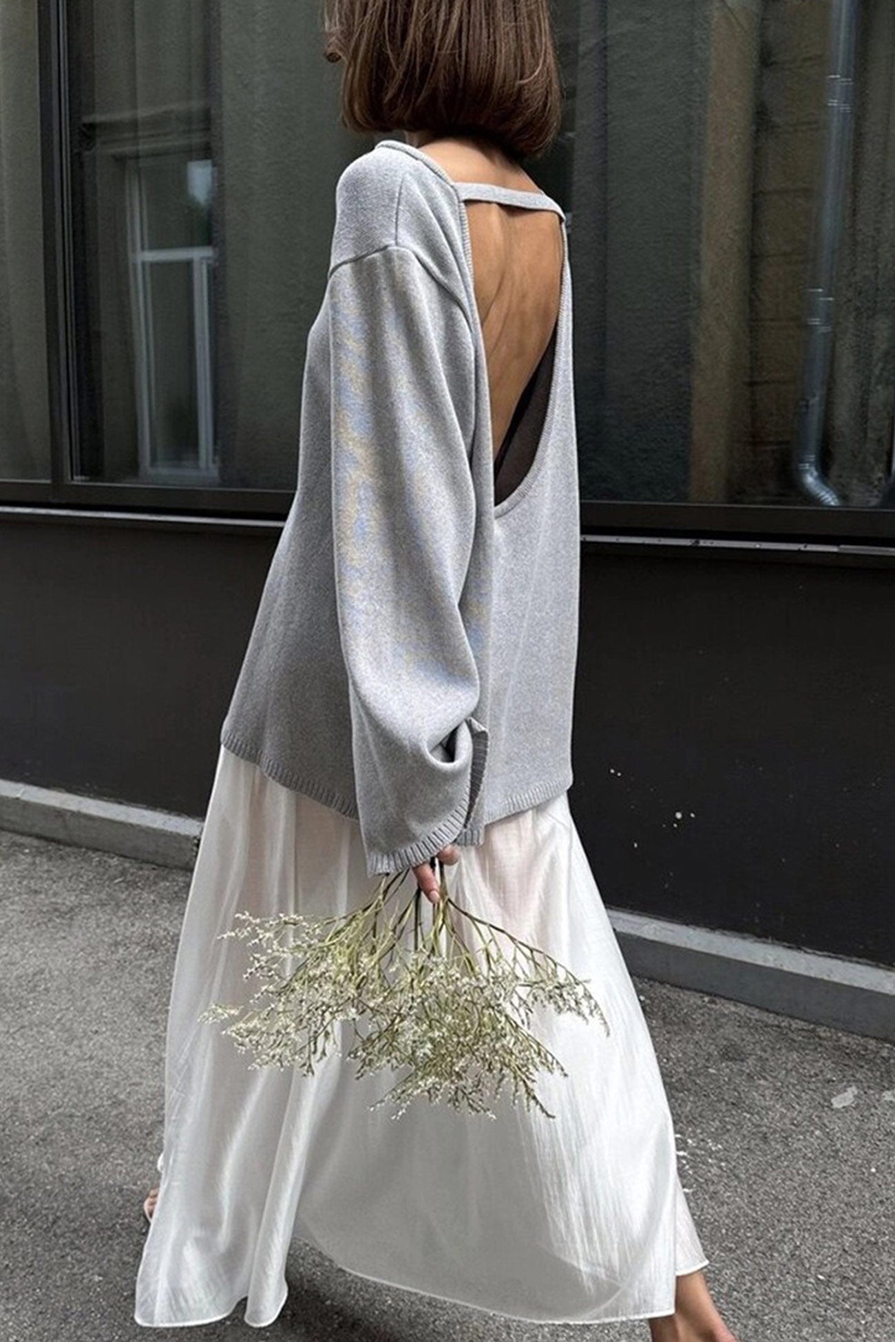 Elena® | Crew Neck Backless Cotton Sweater