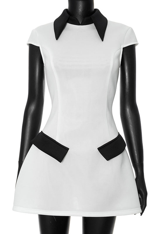Elena® | Polyester Cap Sleeve Mini Dress With Contrasting Colour