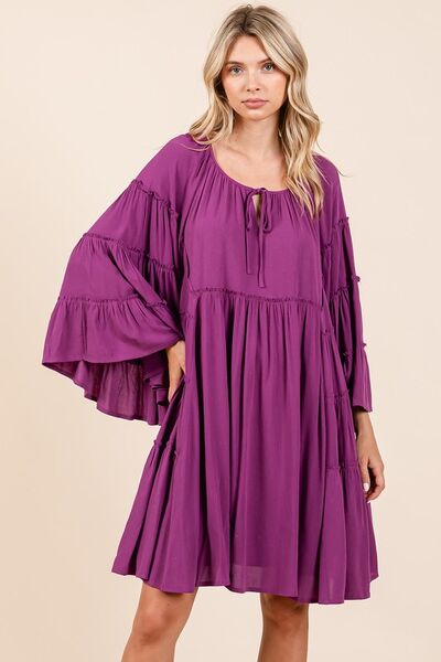 Alejandra® | Dress with ruffles and bell sleeves and tie collar