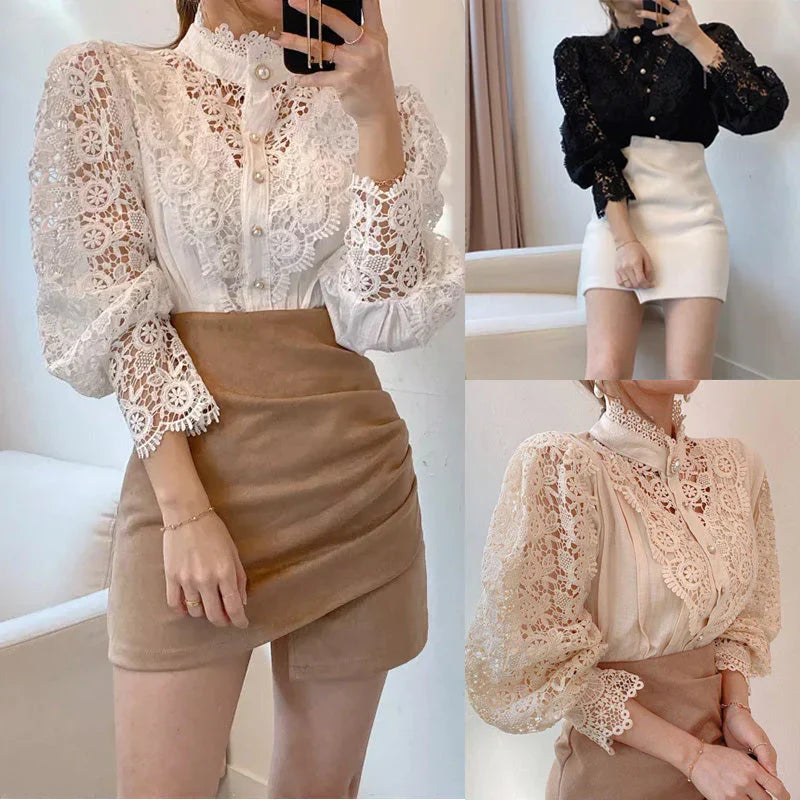 Bubla® | Hollow Floral High Neck Blouse