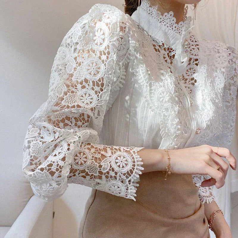 Bubla® | Hollow Floral High Neck Blouse