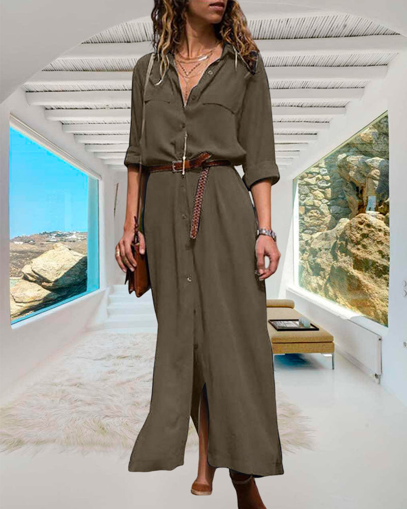Ariadna® | Stylish Long-Sleeved Dress With Buttons And Belt