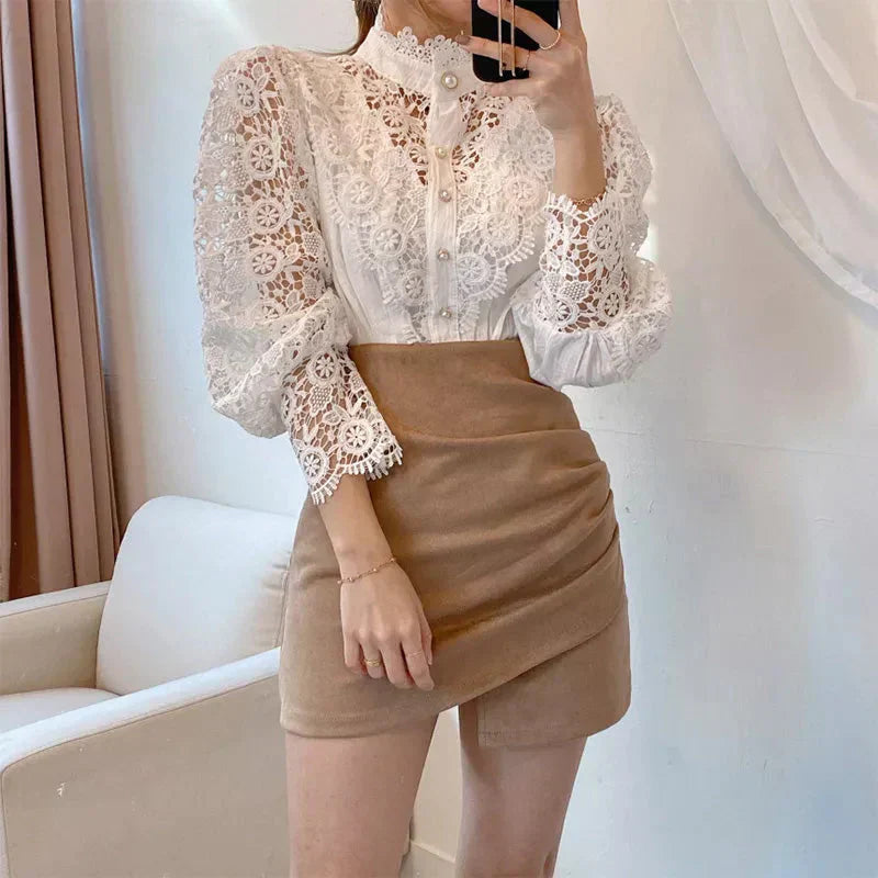 Bubla® | Hollow Floral High Neck Blouse