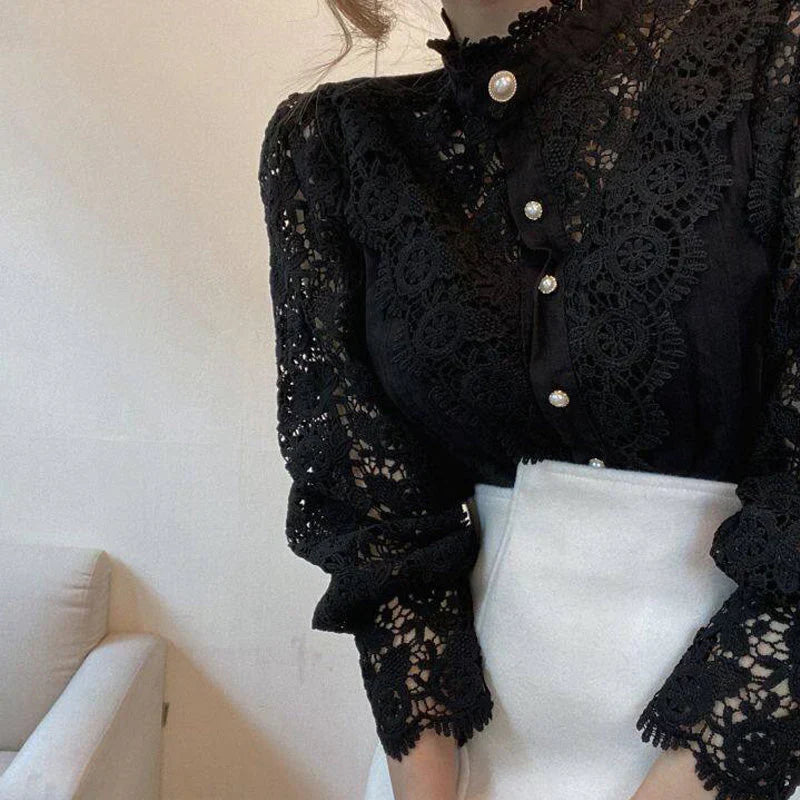Bubla® | Hollow Floral High Neck Blouse