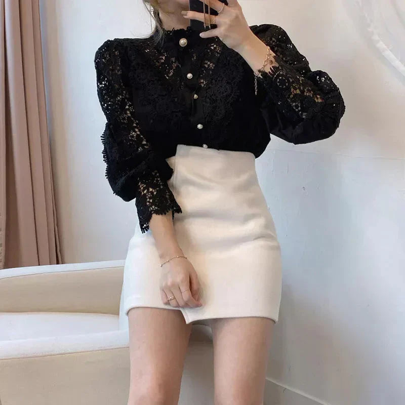 Bubla® | Hollow Floral High Neck Blouse