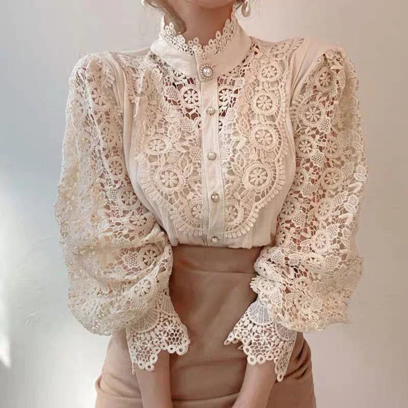 Bubla® | Hollow Floral High Neck Blouse
