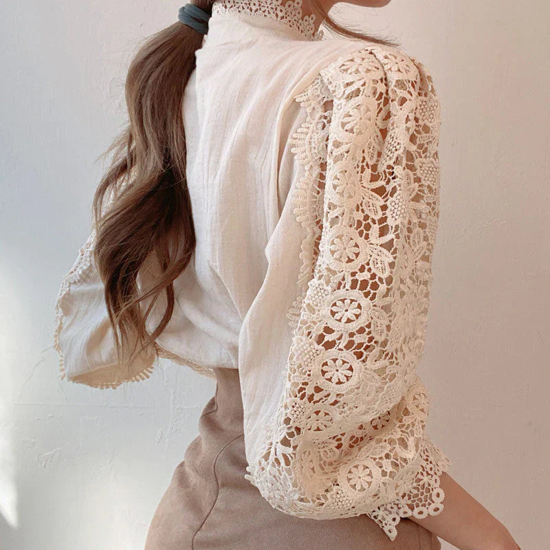 Bubla® | Hollow Floral High Neck Blouse