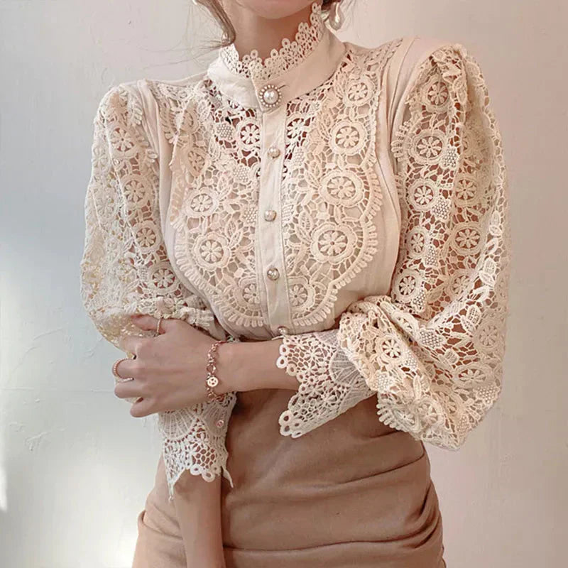 Bubla® | Hollow Floral High Neck Blouse