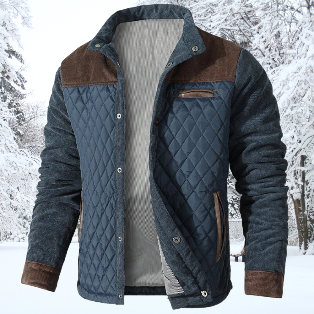 Men’s Quilted Jacket – Regular Fit – Diamond Pattern – Contrast Trim – Zippered Pockets