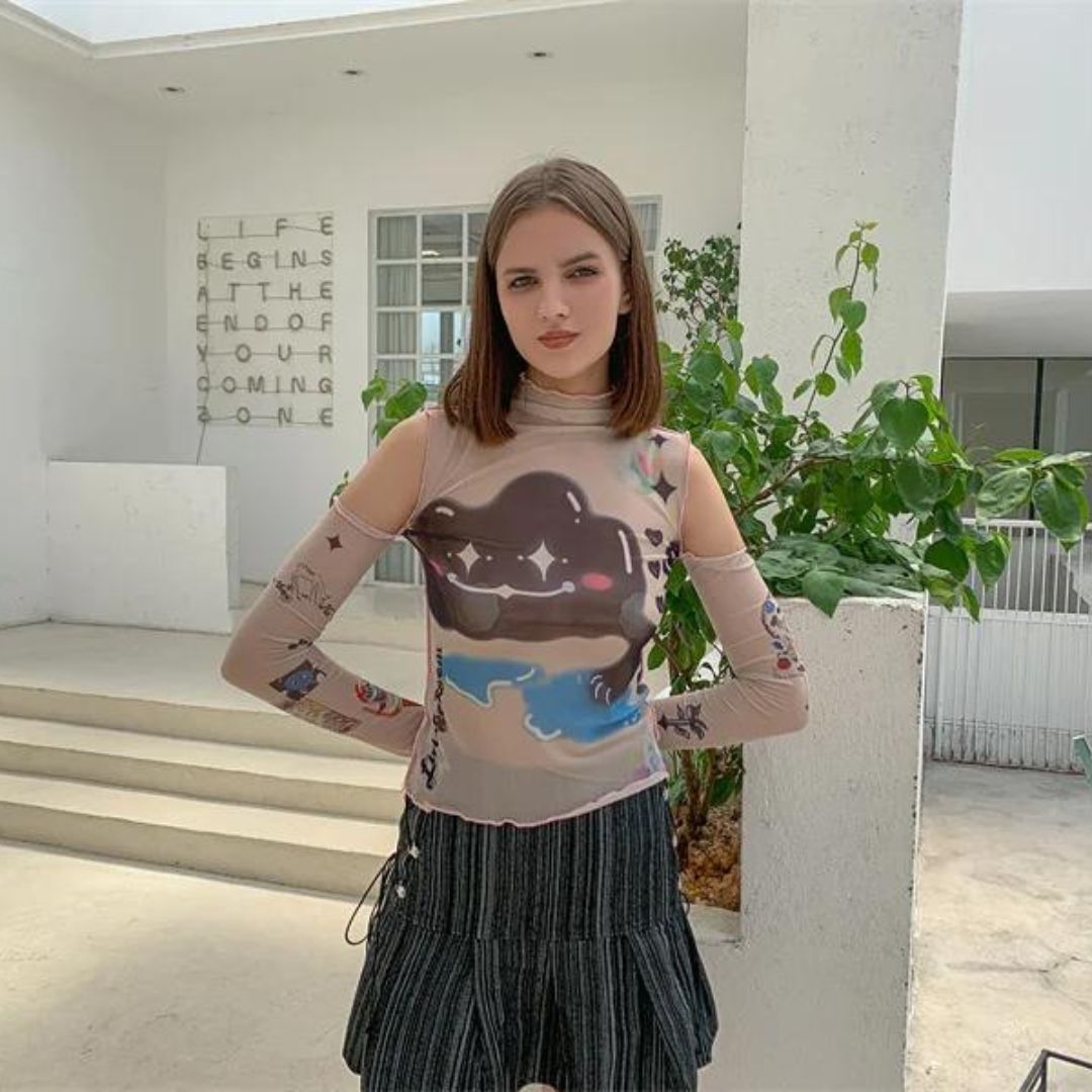 Bruss® | Transparent Long-Sleeved Shirt With Abstract Print