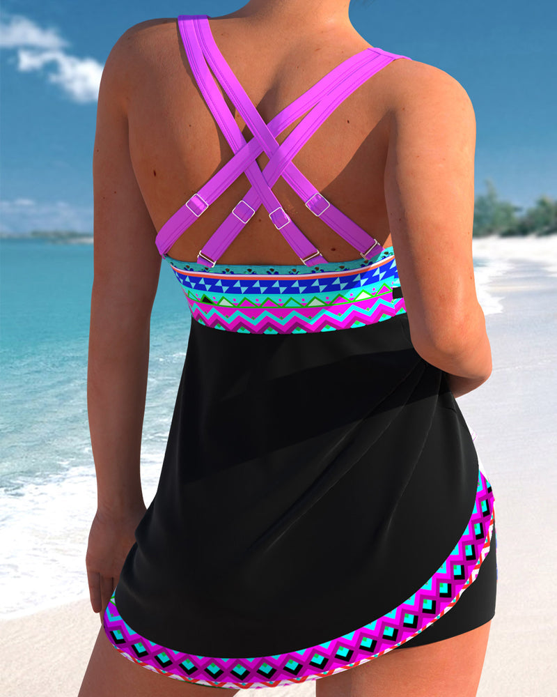 Aurora® | Swimsuit with laces and striped print
