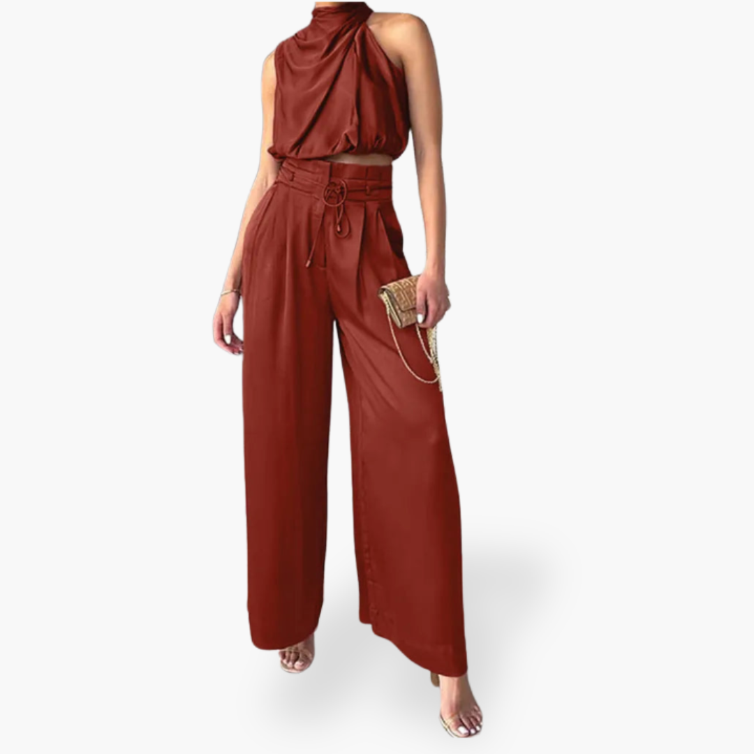 Ava | Elegant Halter Top and Palazzo Pants Set