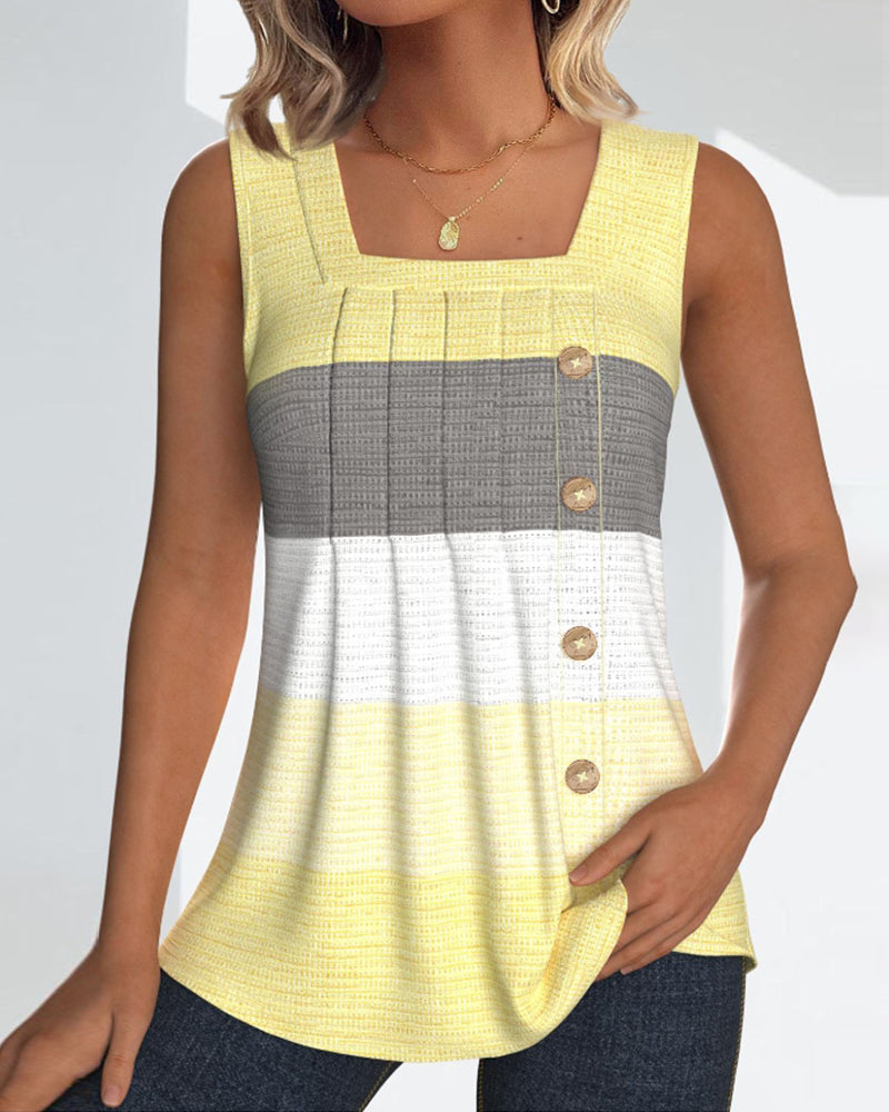 Dolores® | Striped tank top with buttons and pleats
