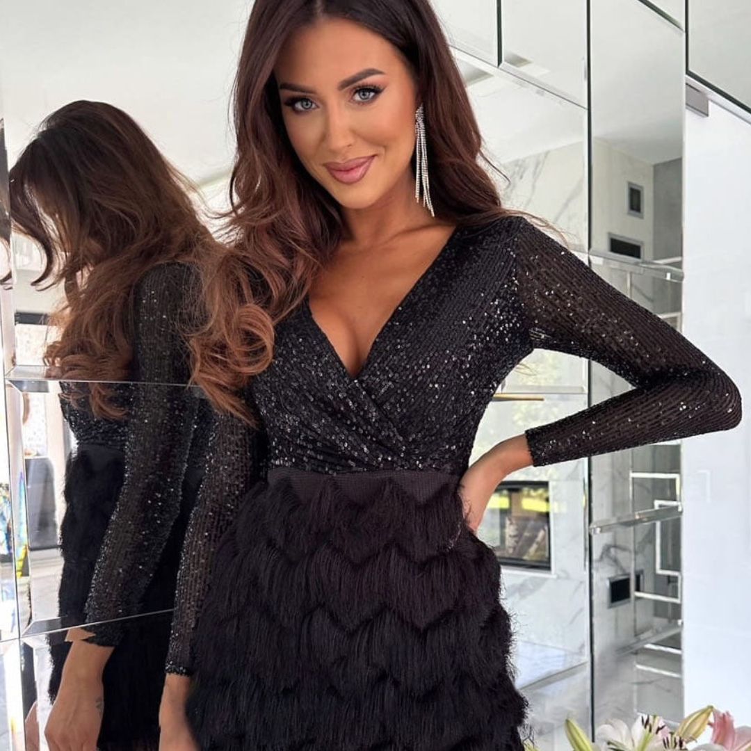 Amalberga® | Heidi-Mode Sequin Dress With V-Neck