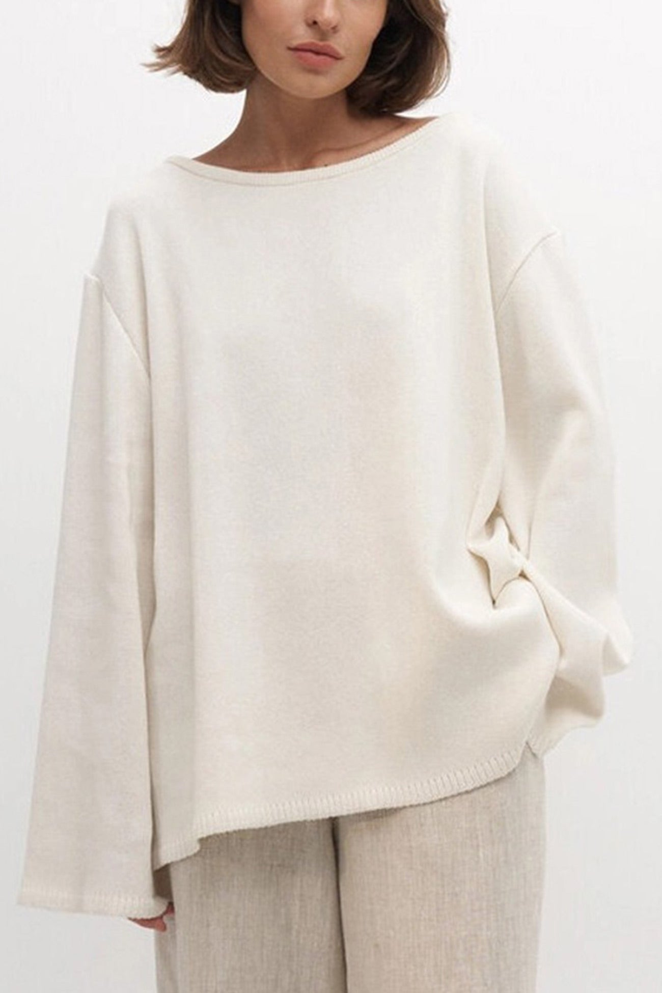 Elena® | Crew Neck Backless Cotton Sweater