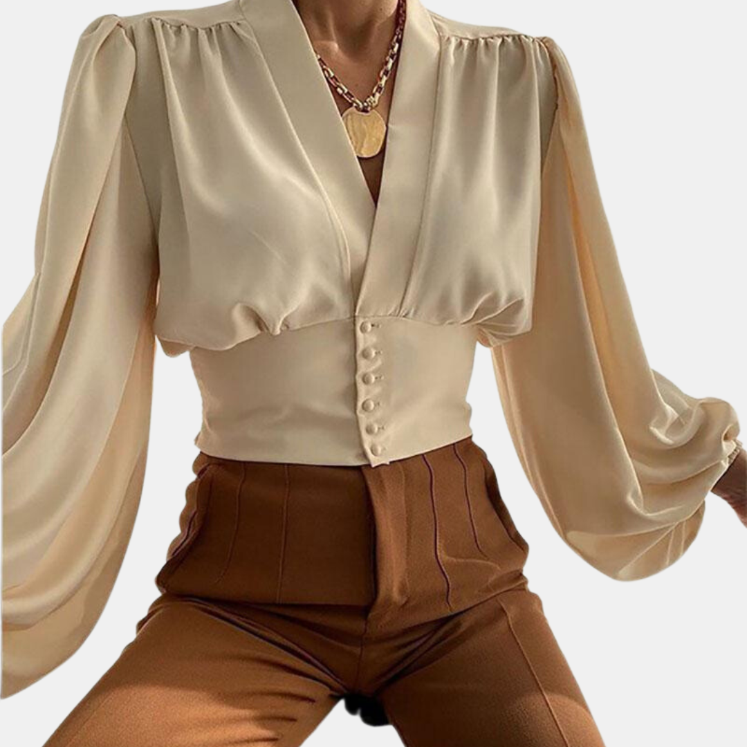 Bretts® | Fashionable Puff Sleeve Blouse With V-Neck