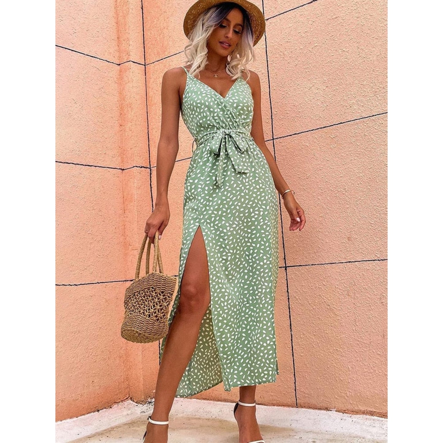 Cecilia® | Women's Boho Dots V-neck midi dress