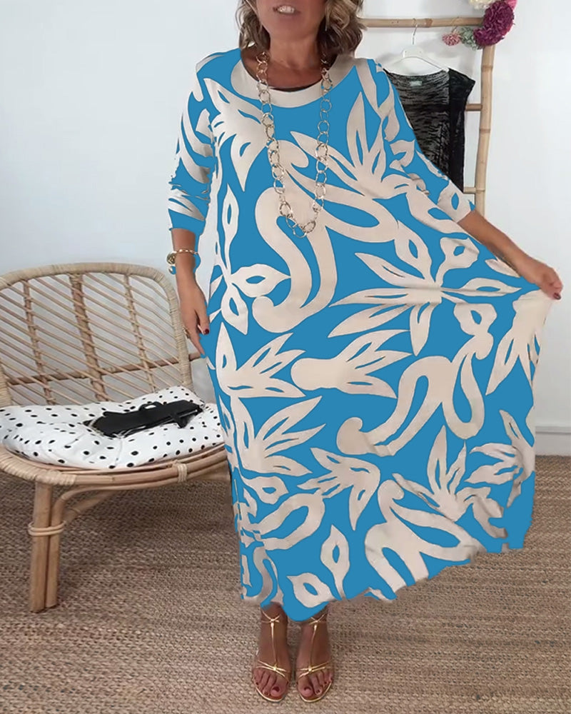 Carina® | Long-sleeved dress with a crew neck and a print