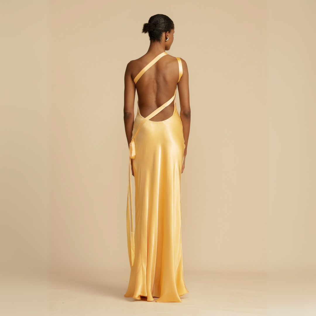 Michelle | Elegant Yellow One-Shoulder Maxi Dress for Modern Women