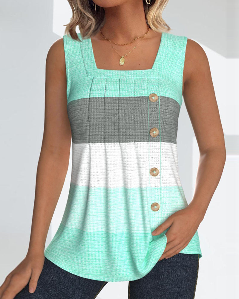 Dolores® | Striped tank top with buttons and pleats