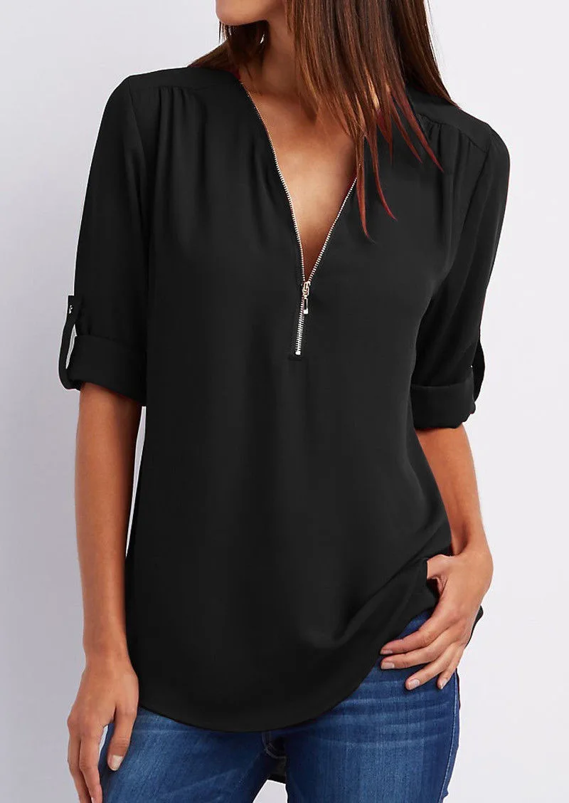 Breanna® | Chiffon Blouse With Zipper