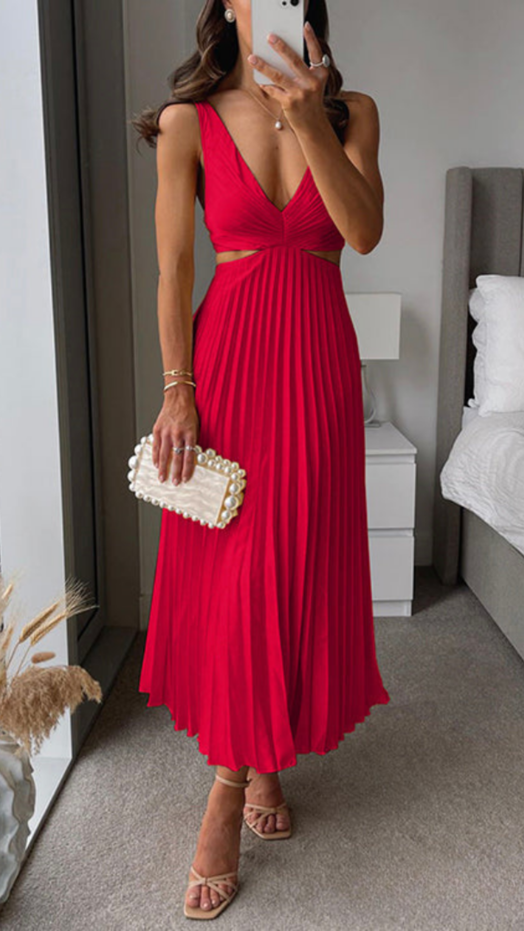 Brianna® | Pleated Long Dress With Cut Out Waist