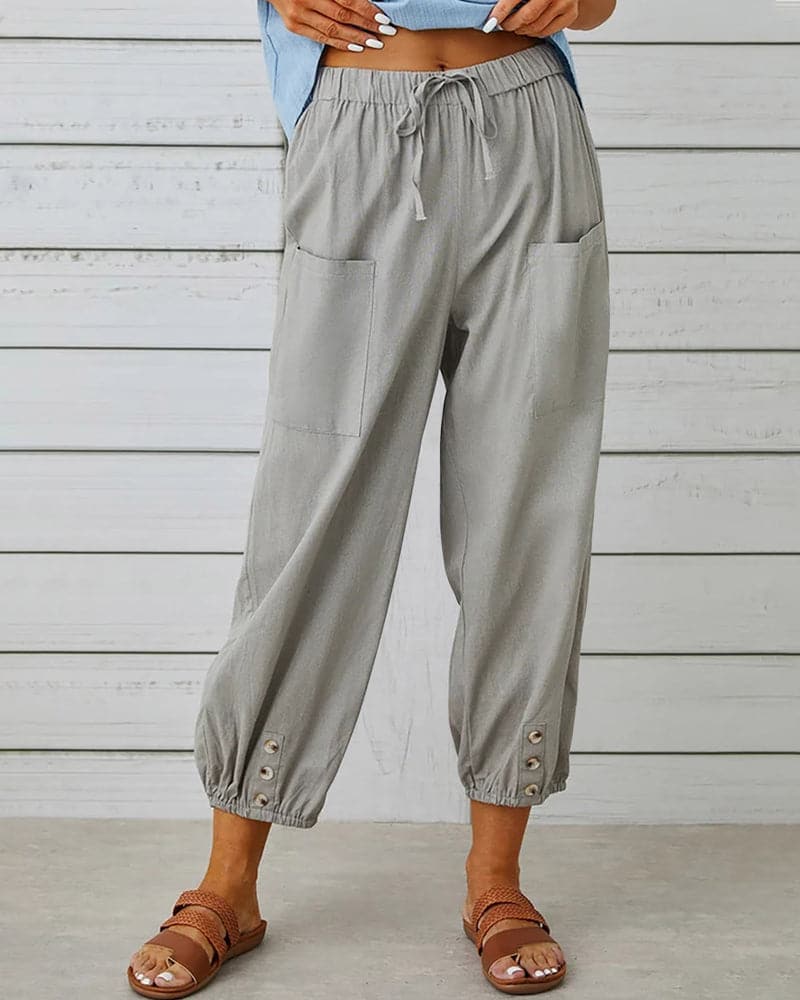 Judith | Comfortable Cropped Pants with Elastic Waist and Pockets