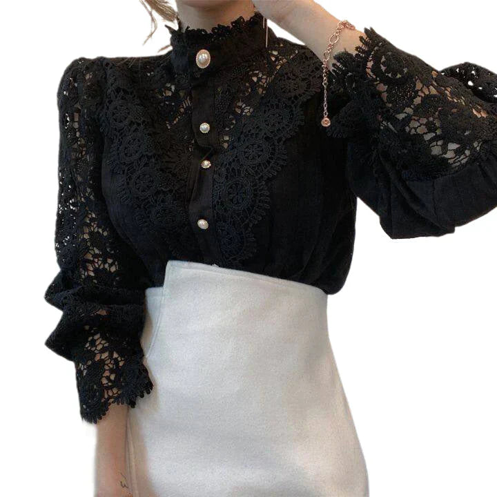 Bubla® | Hollow Floral High Neck Blouse