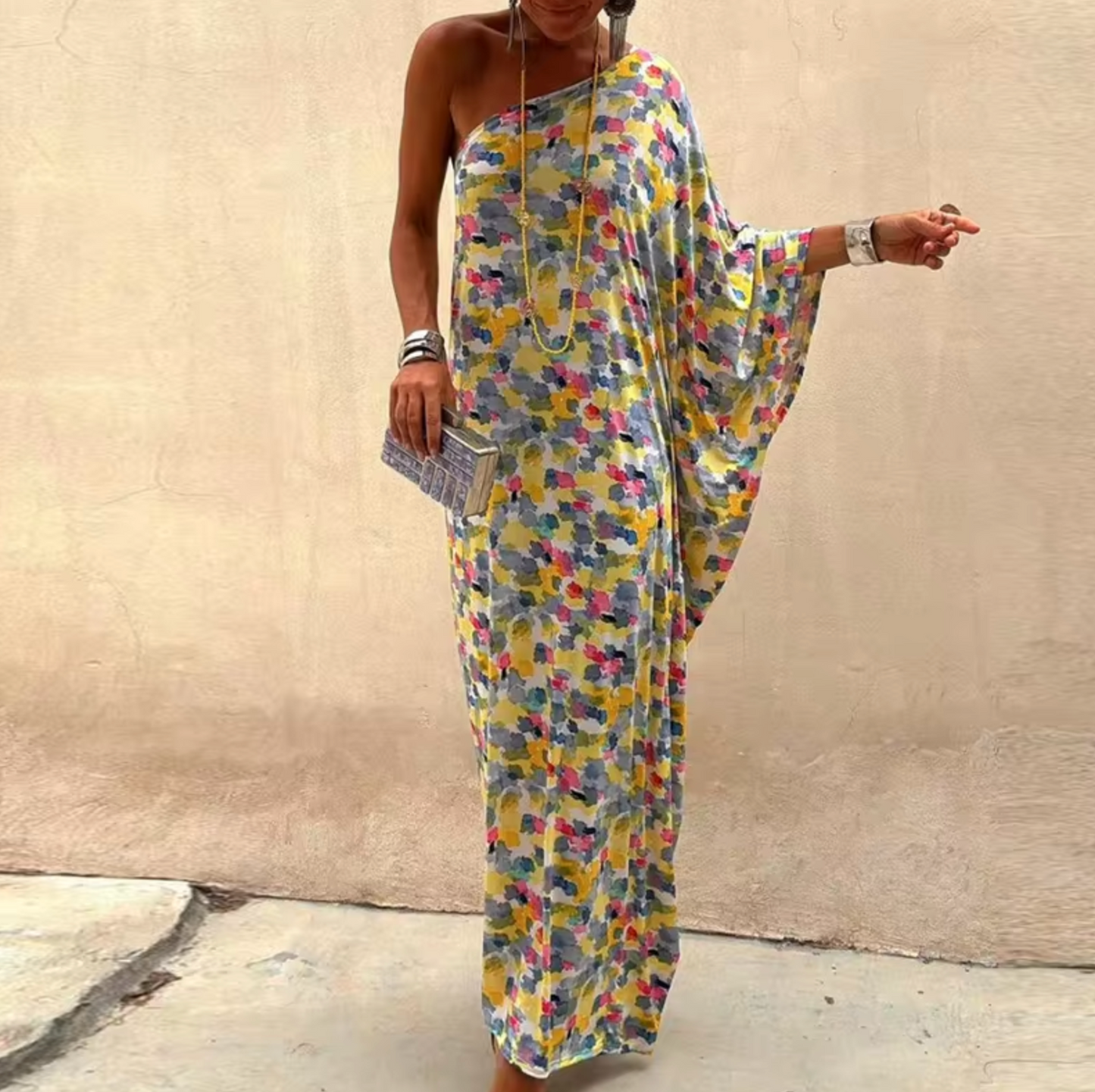 Ana® | Long dress with floral print and one shoulder